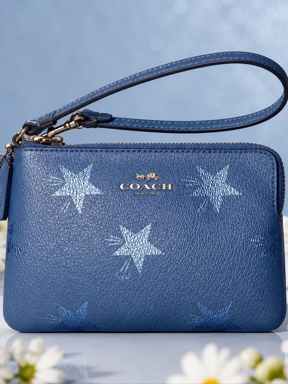 Coach Blue Star Wristlet Euc